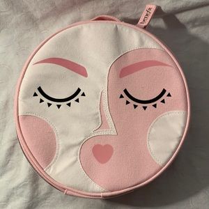 Benefit Brow Skincare Round Makeup Bag Travel Case Fabric Zip Whimsical